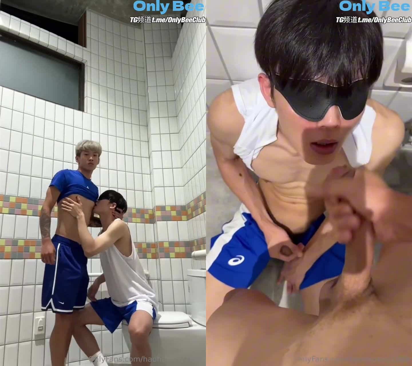AOHAO Two athletes have sex in a public toilet, lick